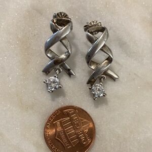 Elegant Silver 925 Twist Earrings with Crystal Accents